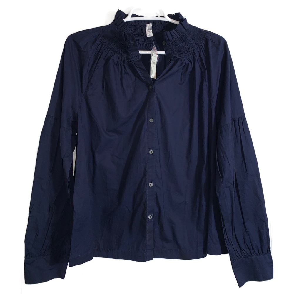 GAP NWT Navy Blue Oversized Button Up Blouse Dress Shirt Long Sleeve Dressy Top